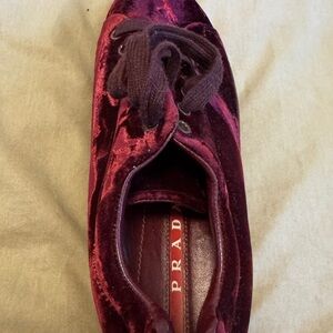 Prada Women's Velvet Lace-Up Sneaker in Deep Wine